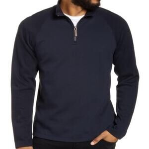 Vince Men's Wool Cashmere Quarter Zip Mock Neck Sweater Navy Blue XL